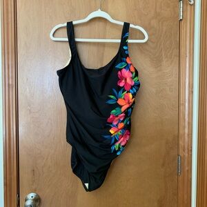 Miraclesuit Black One Piece with Floral Ruching